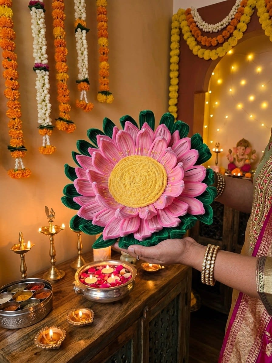 Lotus Mandir Singhasan — handcrafted botanical detail view 1 by Tiny Charm Studio