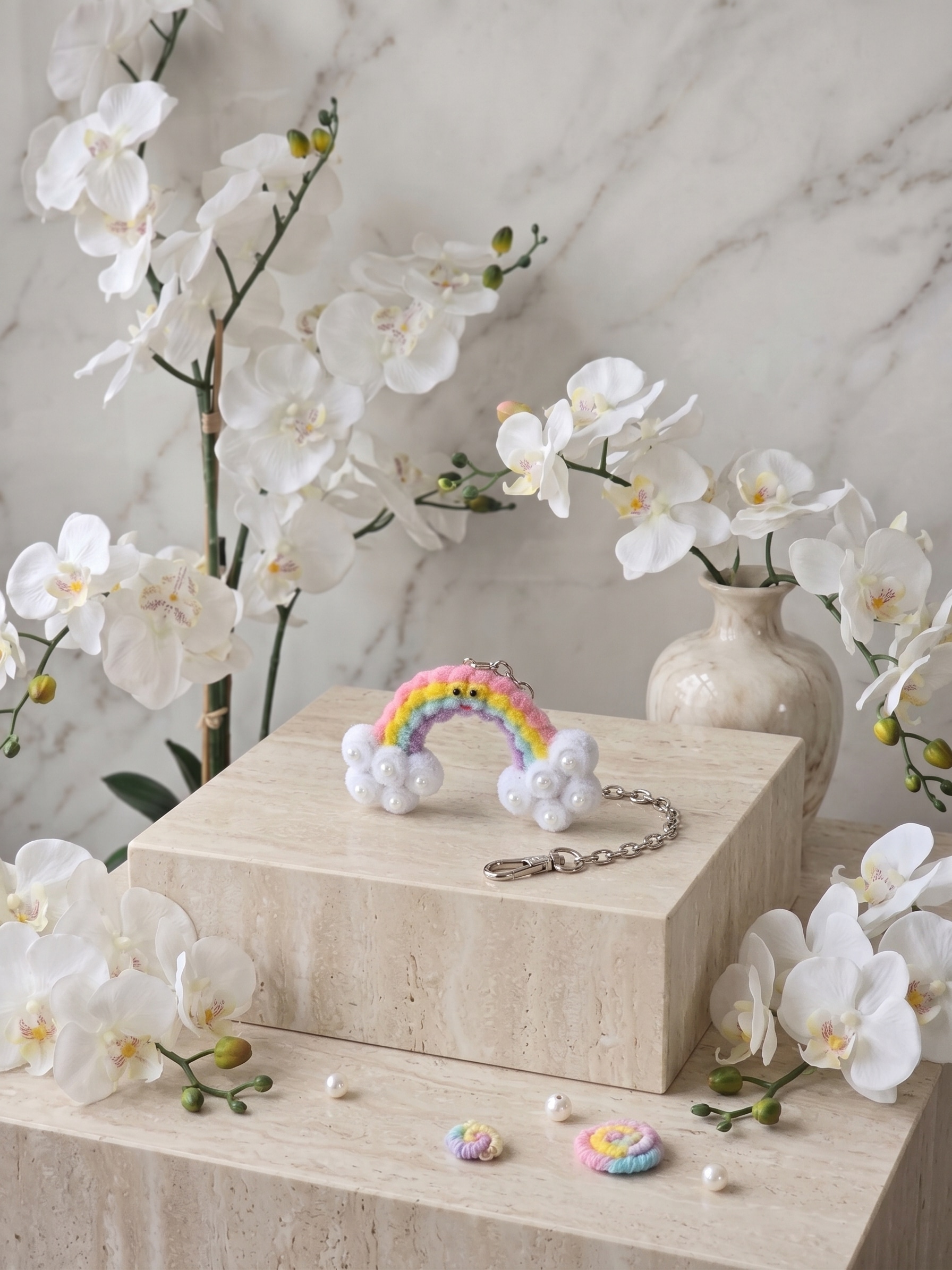 Rainbow Cloud Keychain — handcrafted botanical detail view 1 by Tiny Charm Studio