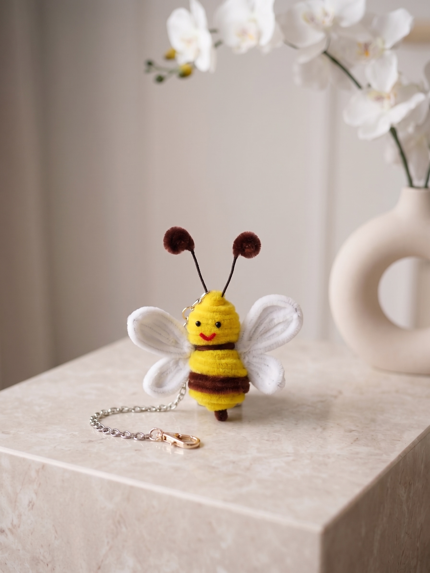 Buzzing Bee Keychain — handcrafted botanical detail view 1 by Tiny Charm Studio