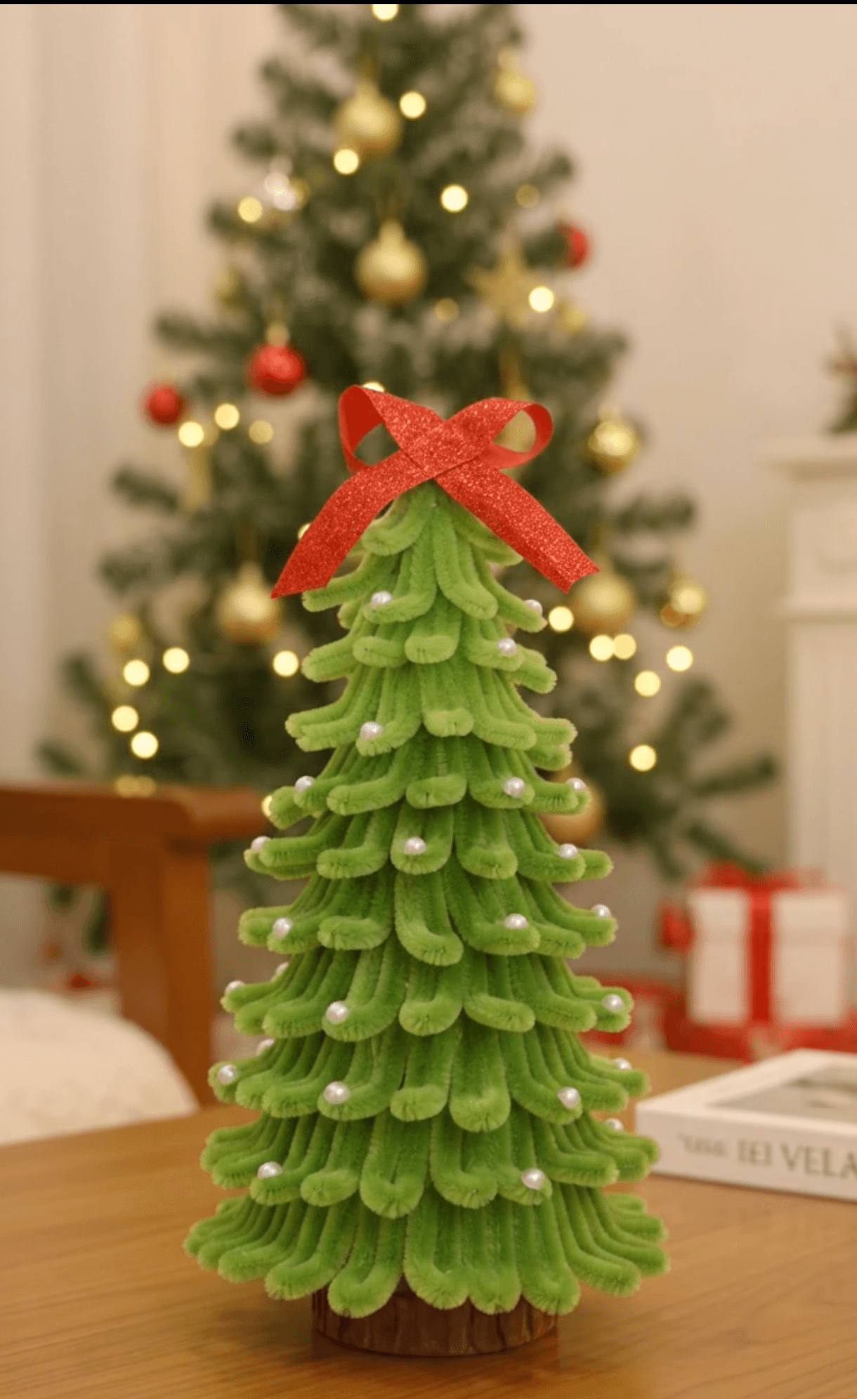 Handmade Pipe Cleaner Christmas Tree | Holiday Decor — handcrafted botanical detail view 1 by Tiny Charm Studio